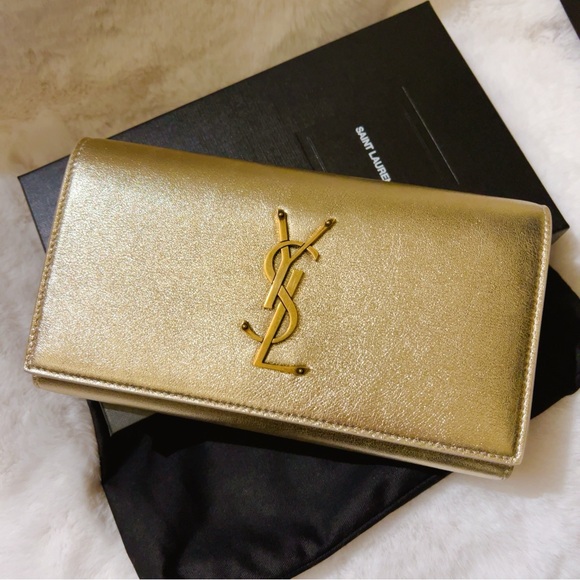 Saint Laurent Handbags - Saint Laurent YSL monogram gold wallet Platino paloma lame leather